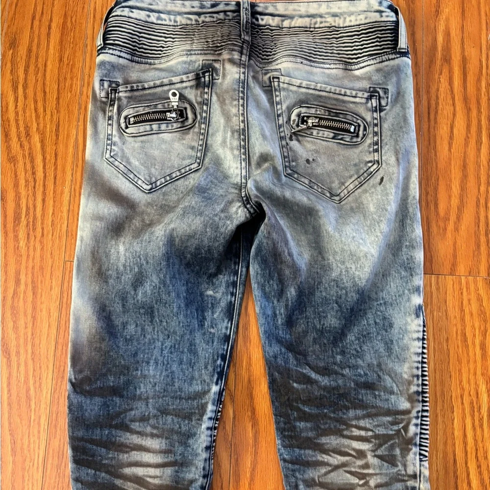 RARE * ROBIN’S JEANS MOTORCYCLE MOTO ACID WASH STUDDED JEANS * Cut 606966 * Y2K - Picture 9 of 17